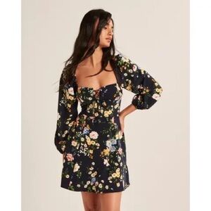 Abercrombie & Fitch Puff sleeve, lace up bust, floral mini dress EUC